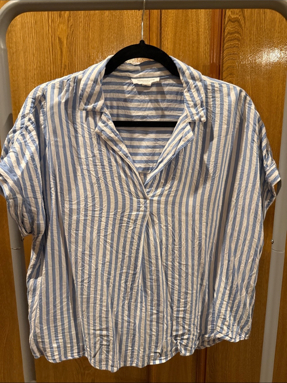 beachlunchlounge Blue & White Vertical Stripe Casual Collared Shirt